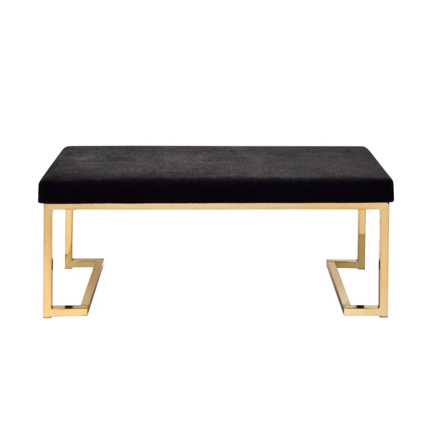 Boice bench upholstered in black fabric with a gold metal frame on Tampa Home & Garden Store