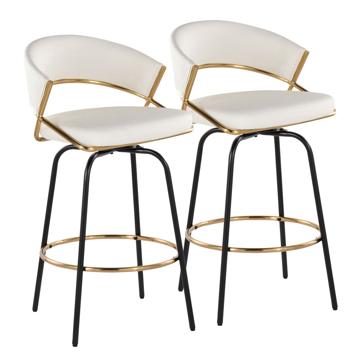 Jie fixed-height counter stools set of 2 white upholstery gold frame and footrests HouseOfZazla on Tampa Home & Garden Store