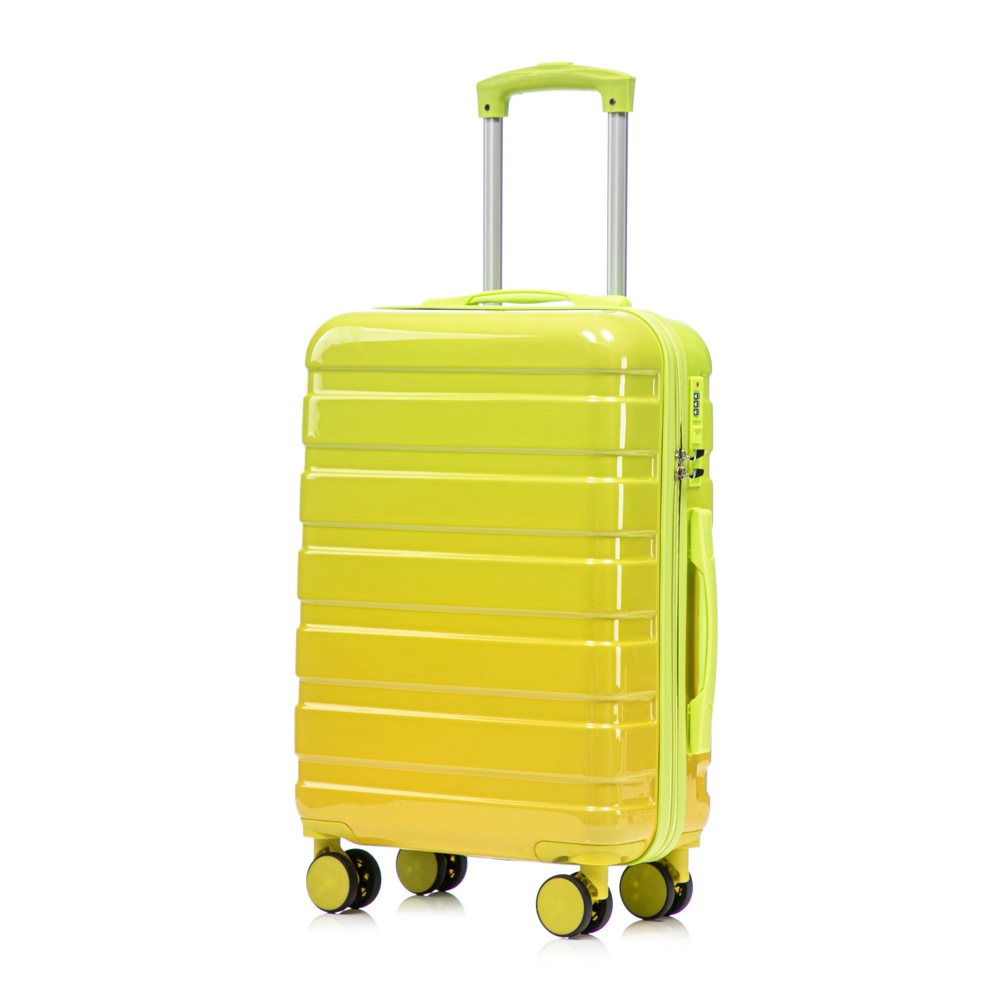 Lime green hard-shell 2-piece PC spinner luggage set with gradient finish and built-in lock on Tampa Home & Garden Store