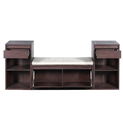 Entryway storage bench with cushion, drawers & shelves in dark wood by Unique Piece Furniture on Tampa Home & Garden Store
