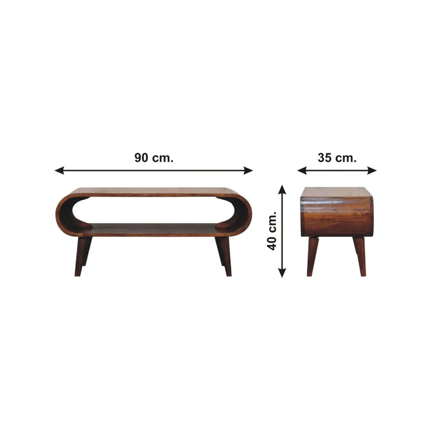 Amaya Nordic style wooden coffee table with curved open-frame design in dark walnut on Tampa Home & Garden Store
