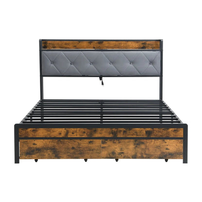 Led Bed Frame With Usb Charging and Storage