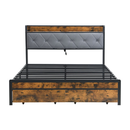 Modern Bed Frame With Led Lights and Storage