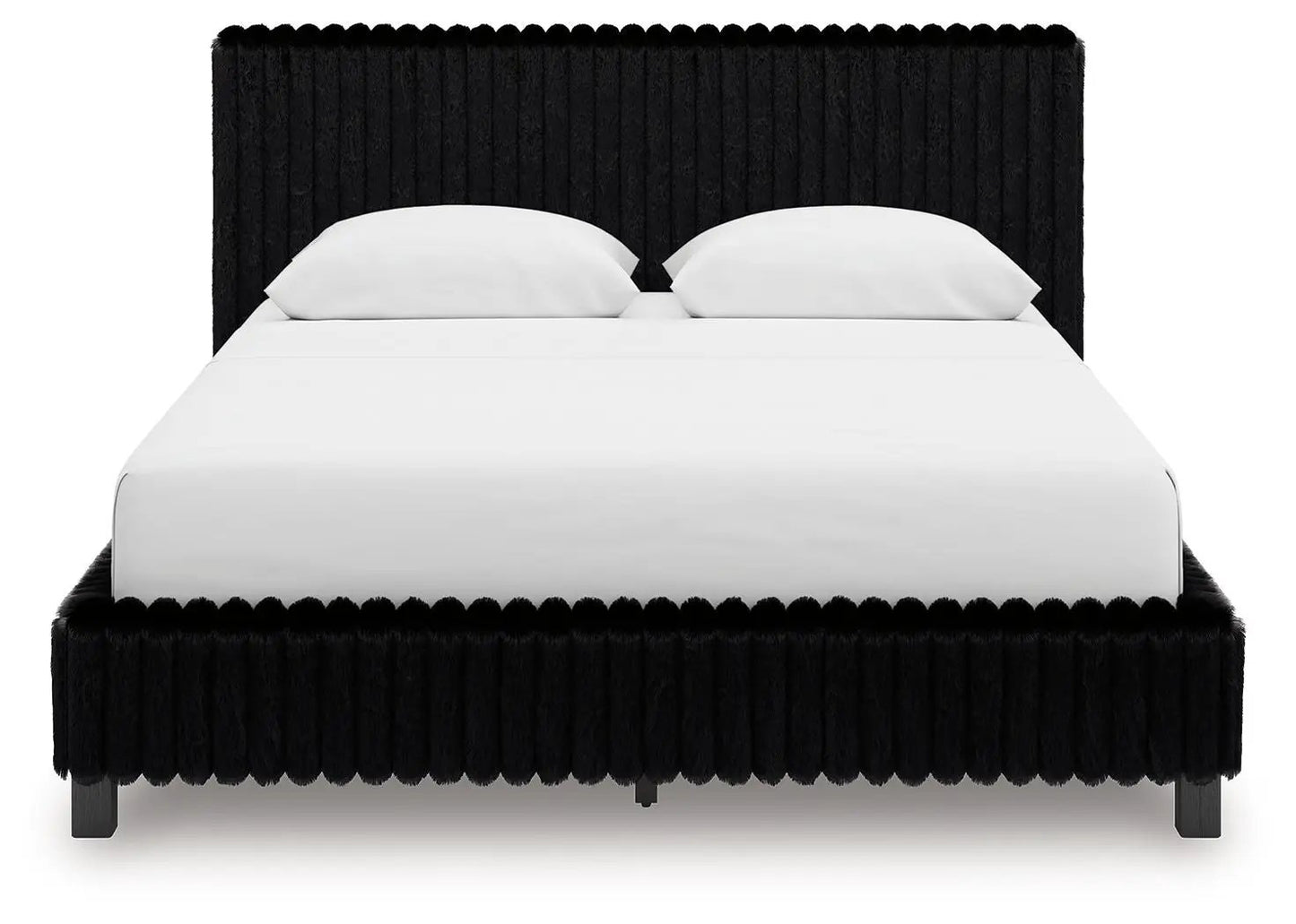 Zuraleus upholstered bed with black shaggy headboard and footboard, on Tampa Home & Garden Store