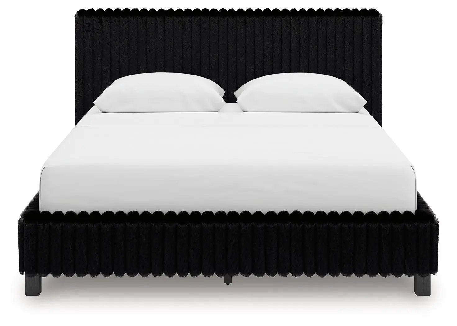 Zuraleus upholstered bed with black shaggy headboard and footboard, on Tampa Home & Garden Store