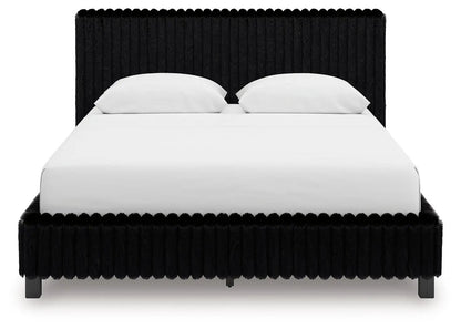Zuraleus upholstered bed with black shaggy headboard and footboard, on Tampa Home & Garden Store