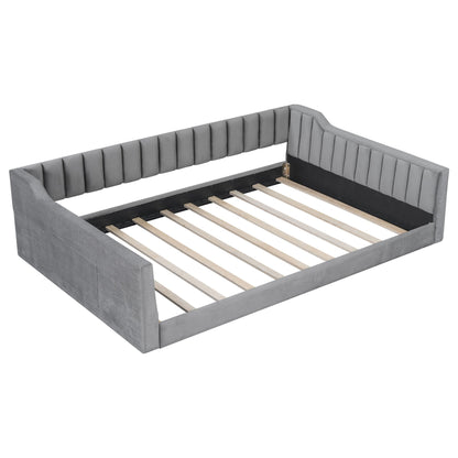 Daybed with side storage pocket gray upholstered frame with vertical tufting and slat base on Tampa Home & Garden Store