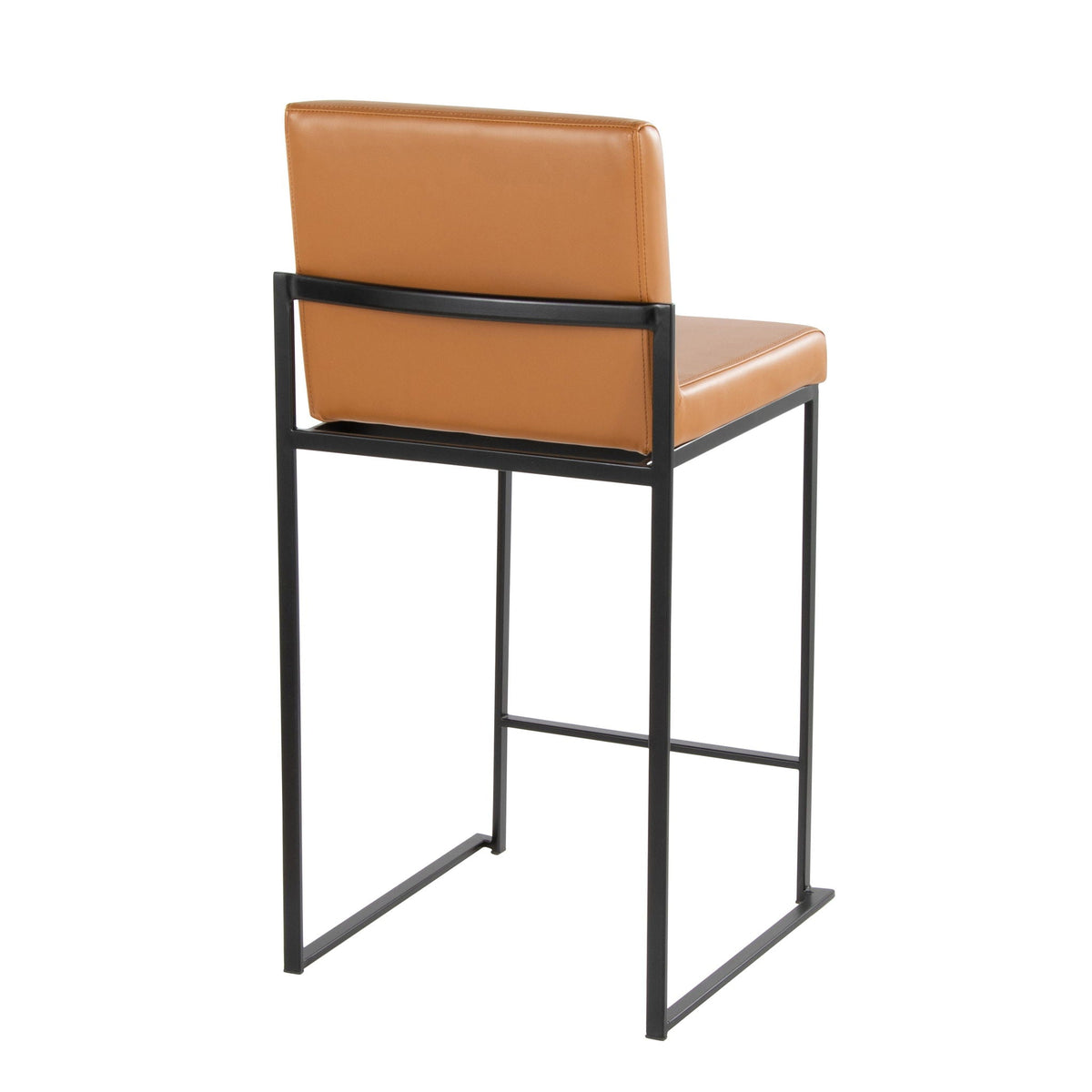 High-back tan leather barstool with black metal frame on Tampa Home & Garden Store