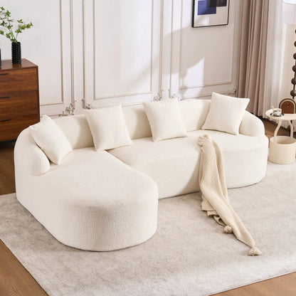 Combined sofa with 4 pillows, white textured upholstery, stationary sectional on Tampa Home & Garden Store