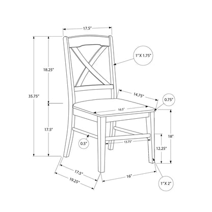 Dining chair set of 2, side chairs with X-back cross design, wooden frame, measurements shown on Tampa Home & Garden Store
