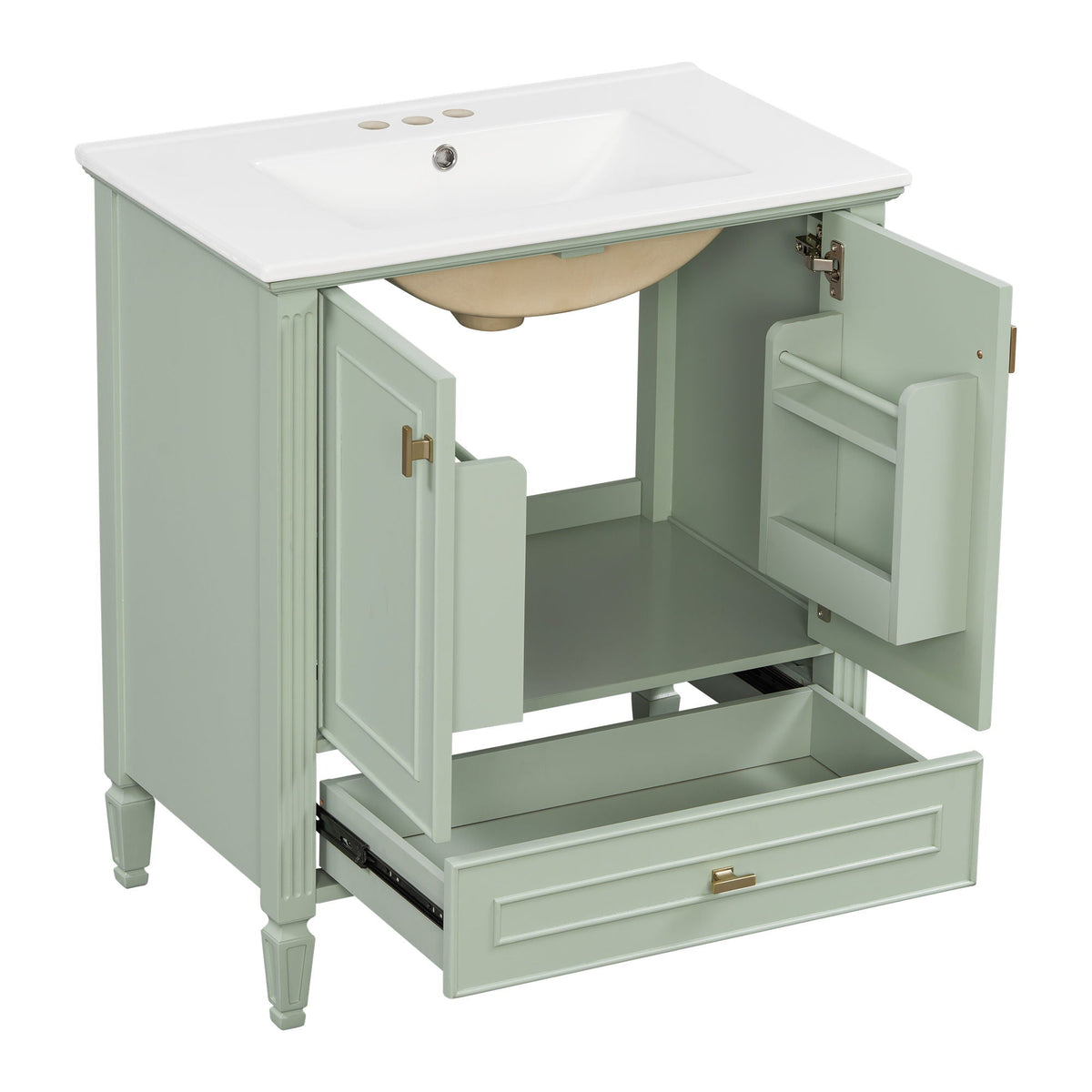 Freestanding vanity with drawer & soft-close doors in green with white countertop HouseOfZazla on Tampa Home & Garden Store