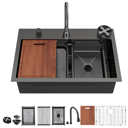 Drop-In Waterfall Kitchen Sink with pull-out faucet and cup washer by HouseOfZazla, in dark gray on Tampa Home & Garden Store