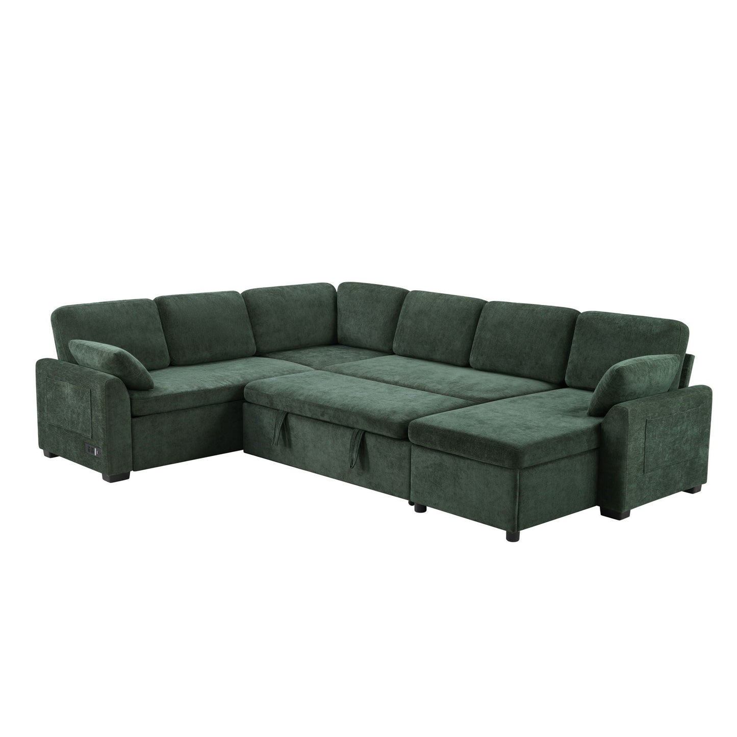 Convertible U-Shaped sectional sofa bed with chaise in green velvet by HouseOfZazla on Tampa Home & Garden Store