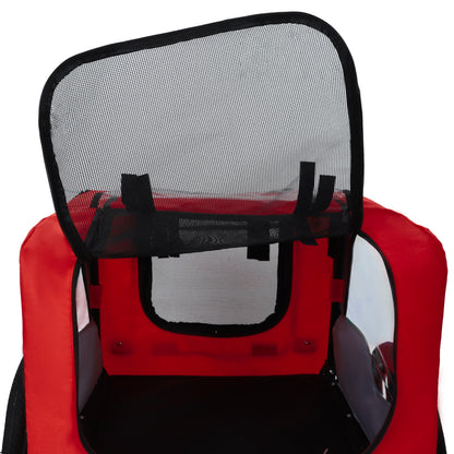 Pet bike trailer dog cart, red fabric with black mesh window, HouseOfZazla on Tampa Home & Garden Store