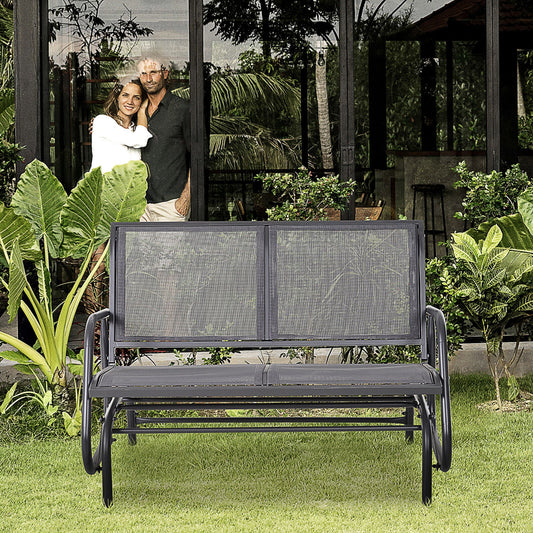 Outsunny 2-person outdoor glider bench gray with powder-coated steel frame for backyard garden porch on Tampa Home & Garden Store