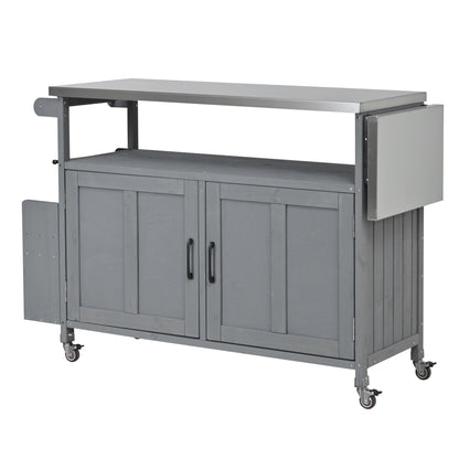 Foldable outdoor kitchen island cart gray metal with caster wheels HouseOfZazla on Tampa Home & Garden Store