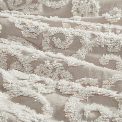 Cotton comforter mini set taupe king with plush tufted pattern on Tampa Home & Garden Store