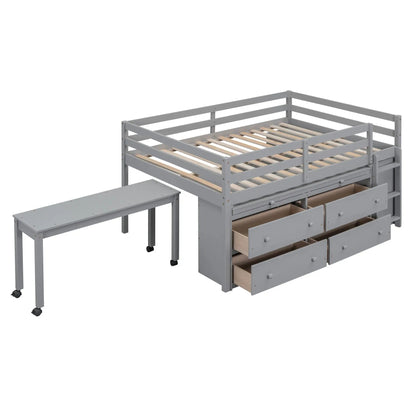 Loft bed with retractable desk, gray finish, 4 drawers, lateral desk and shelves on Tampa Home & Garden Store