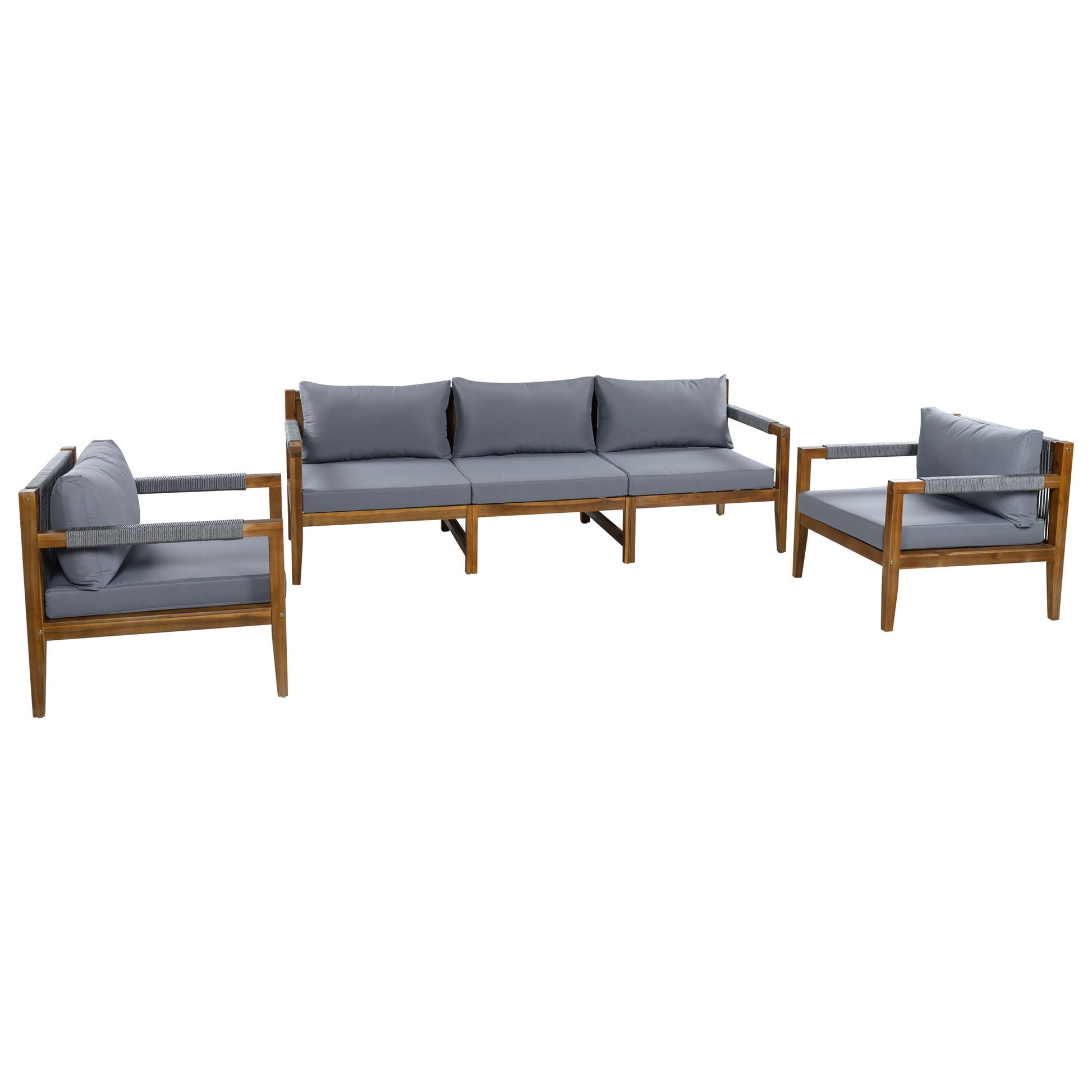 3 Piece Outdoor Sectional Sofa Set with gray cushions and wood frame by HouseOfZazla on Tampa Home & Garden Store