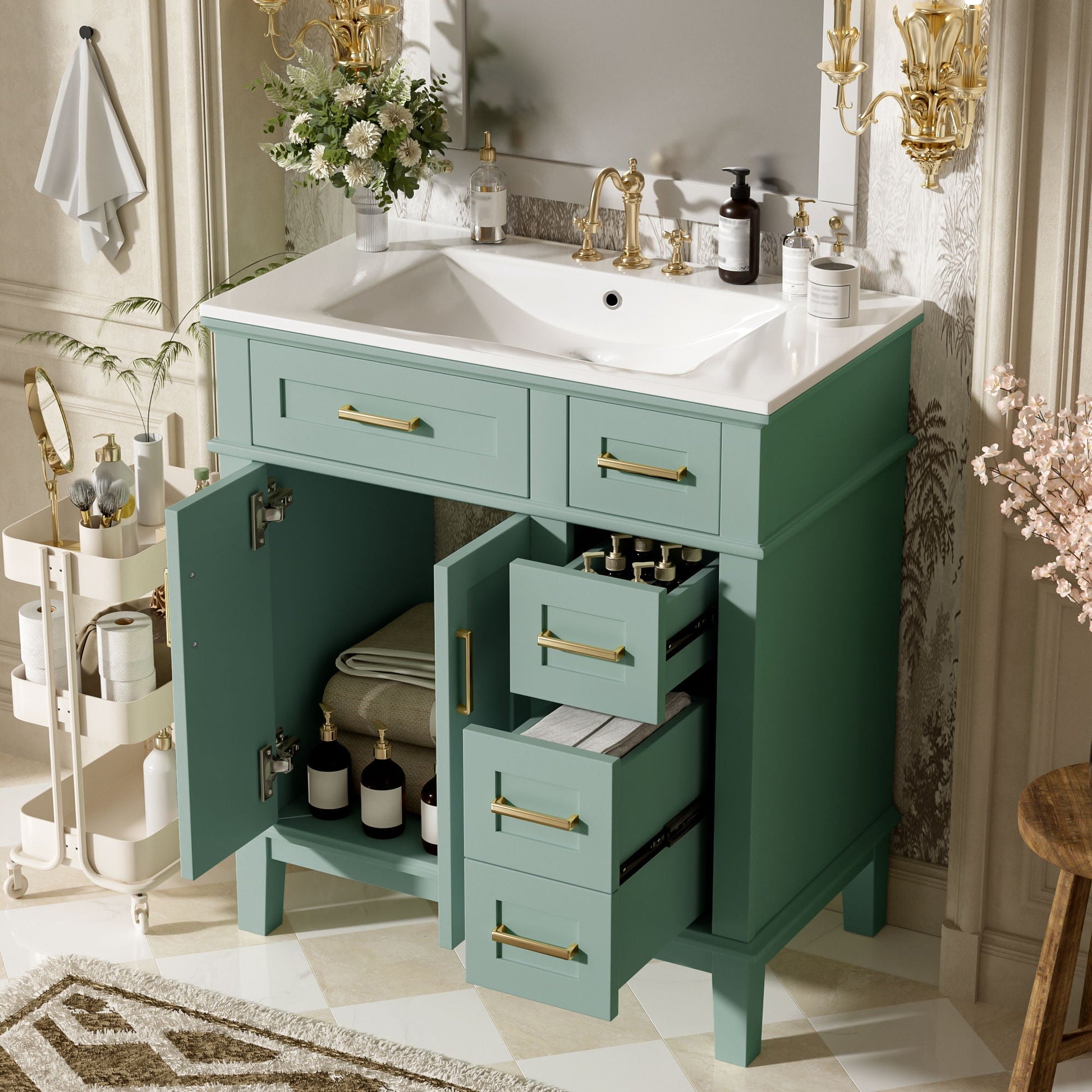 Modern bathroom vanity with sink, teal cabinet, deep & standard drawers, HouseOfZazla on Tampa Home & Garden Store