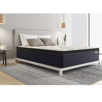 Diamond Cleo Twin XL memory foam hybrid mattress 14in firm on gray upholstered platform bed on Tampa Home & Garden Store