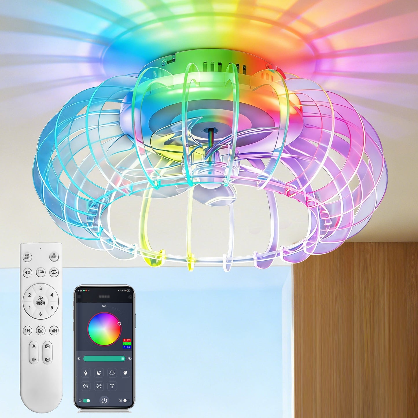 21'' low profile bladeless ceiling fan with rainbow RGB lights; remote and app control on Tampa Home & Garden Store