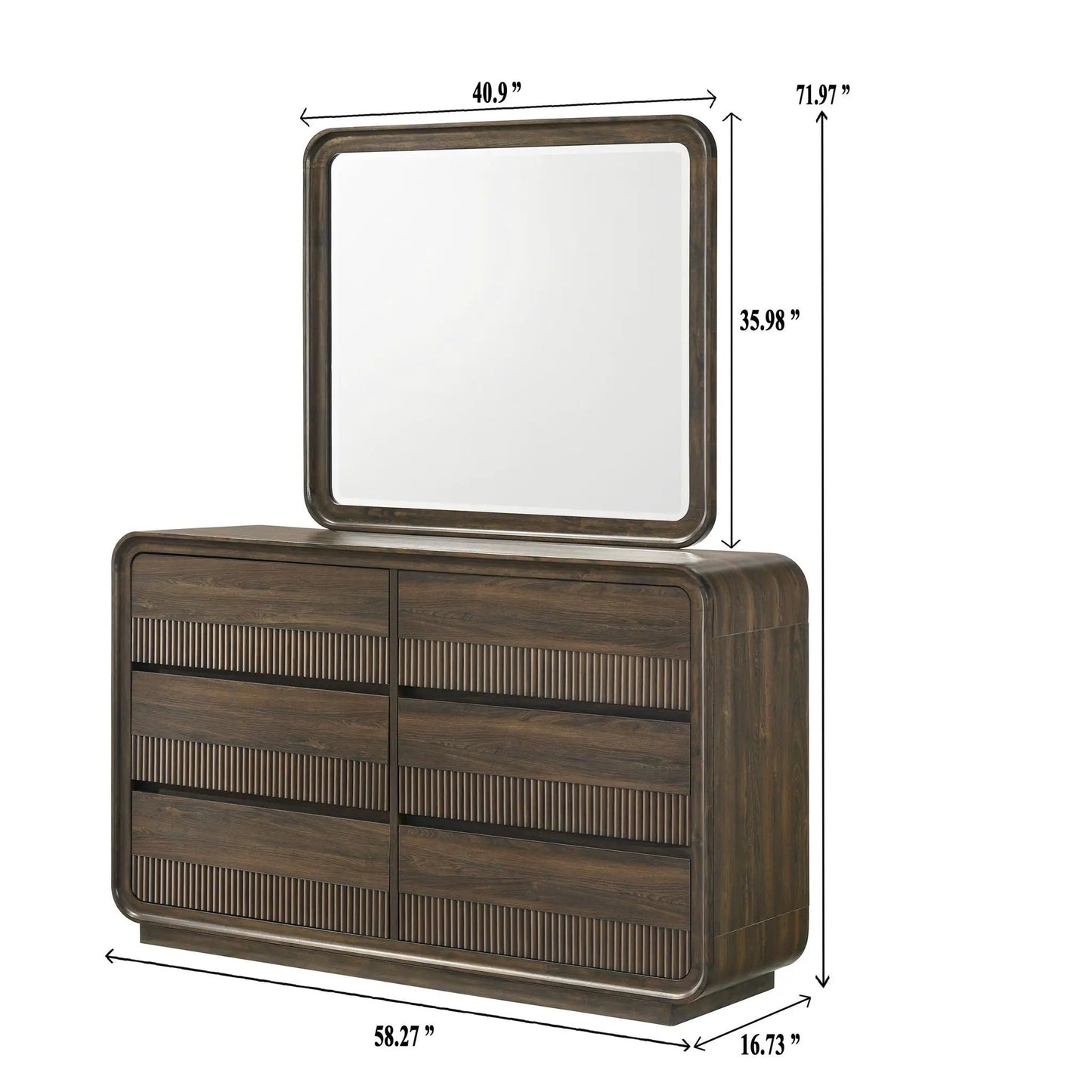 Flair Dresser With Rounded Edges 6 Drawers Brown