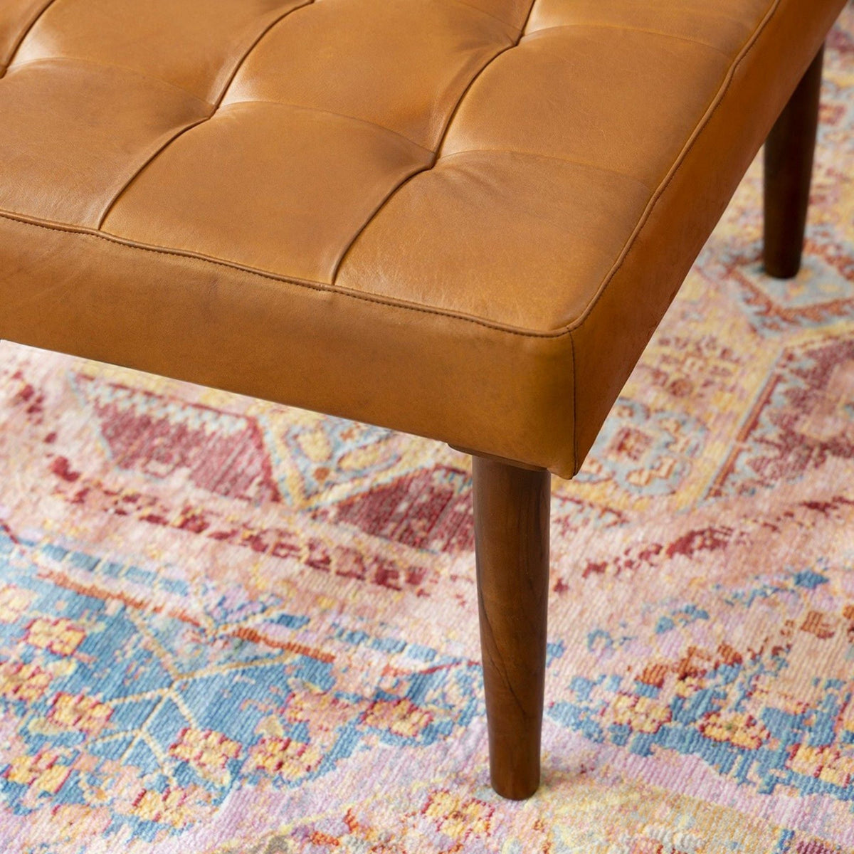 Tufted square genuine leather ottoman with high-density foam in light brown by HouseOfZazla on Tampa Home & Garden Store
