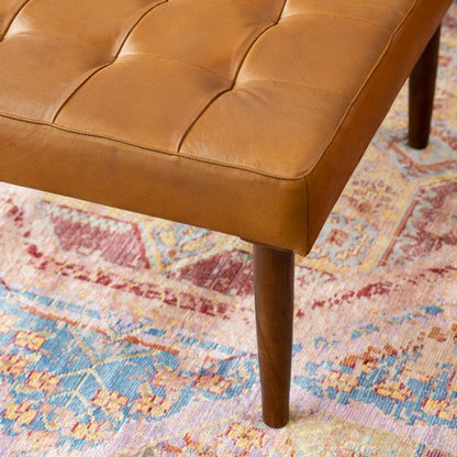 Tufted square genuine leather ottoman with high-density foam in light brown by HouseOfZazla on Tampa Home & Garden Store