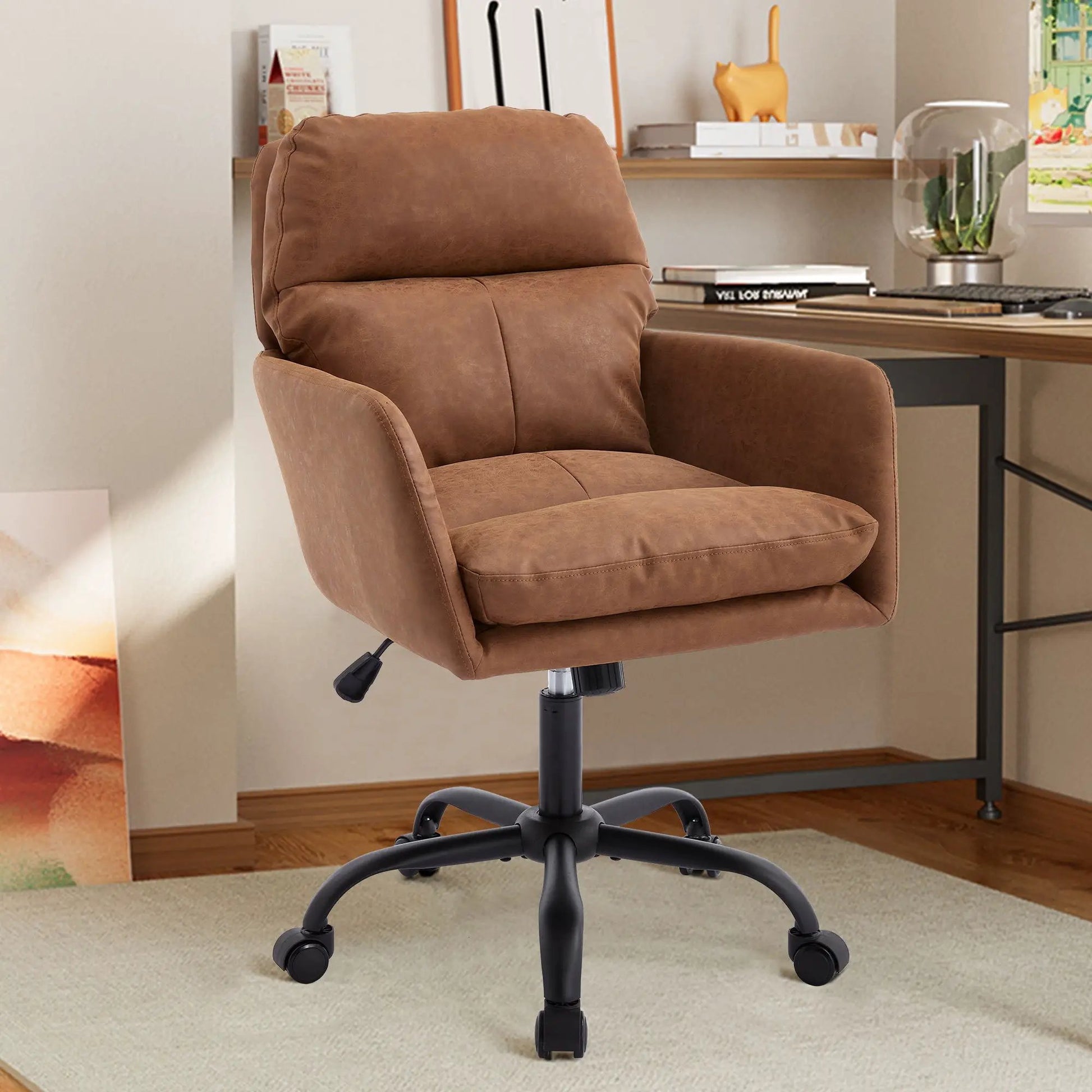 Office chair adjustable height, brown leather, ergonomic swivel by Unique Piece Furniture on Tampa Home & Garden Store