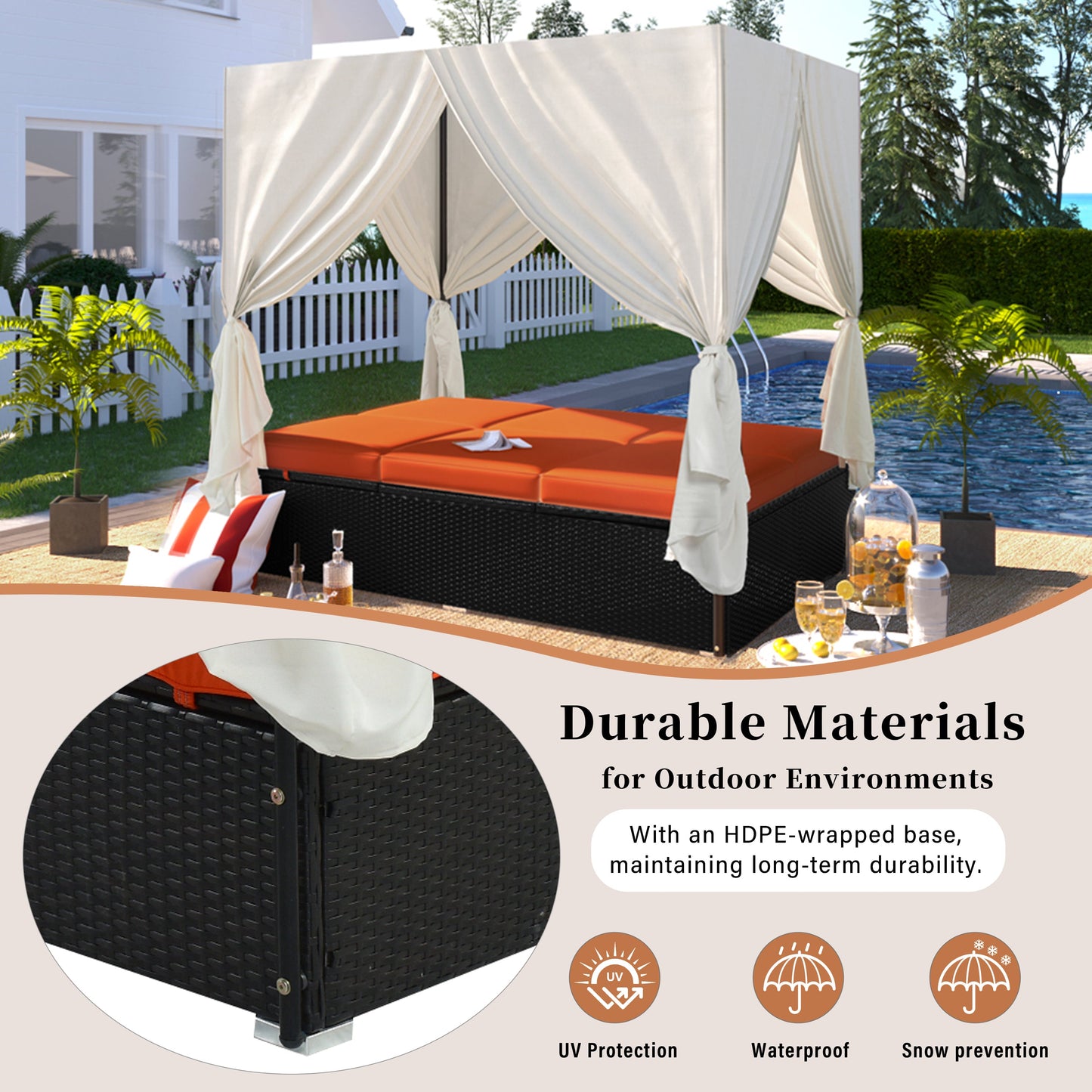 Outdoor Double Chaise Lounge Daybed For Patio