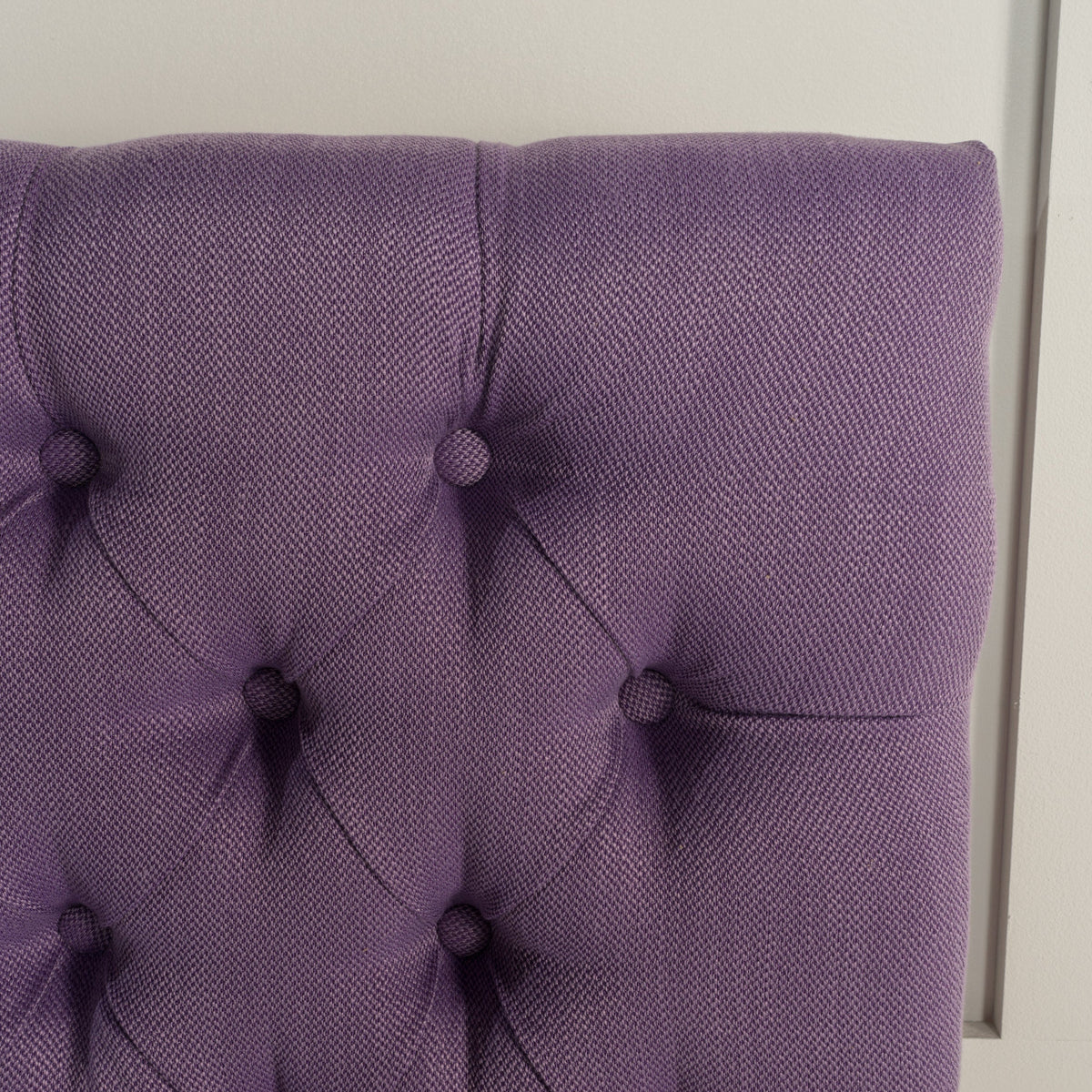 Tufted upholstered queen headboard in purple fabric with modern button design by HouseOfZazla on Tampa Home & Garden Store