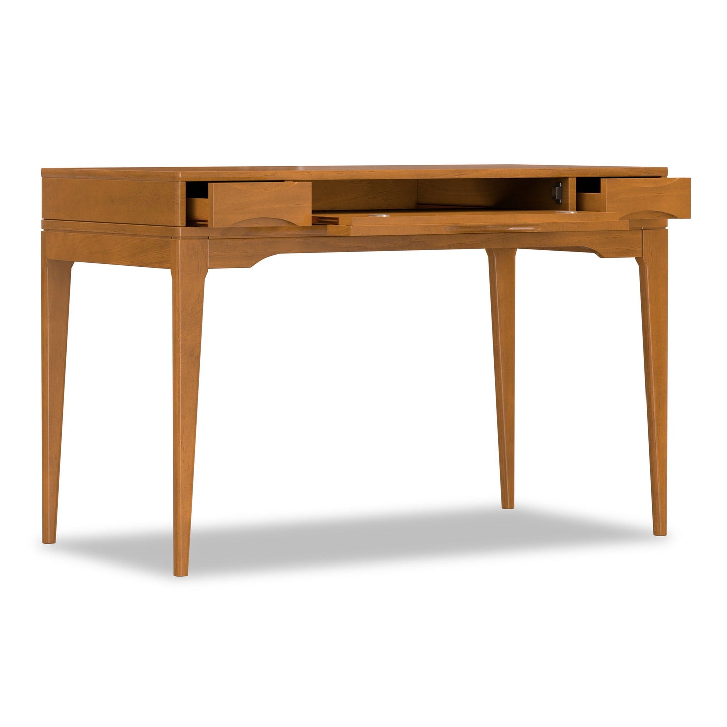 Harper Handcrafted Desk wooden writing desk in honey oak with center shelf and side drawers on Tampa Home & Garden Store