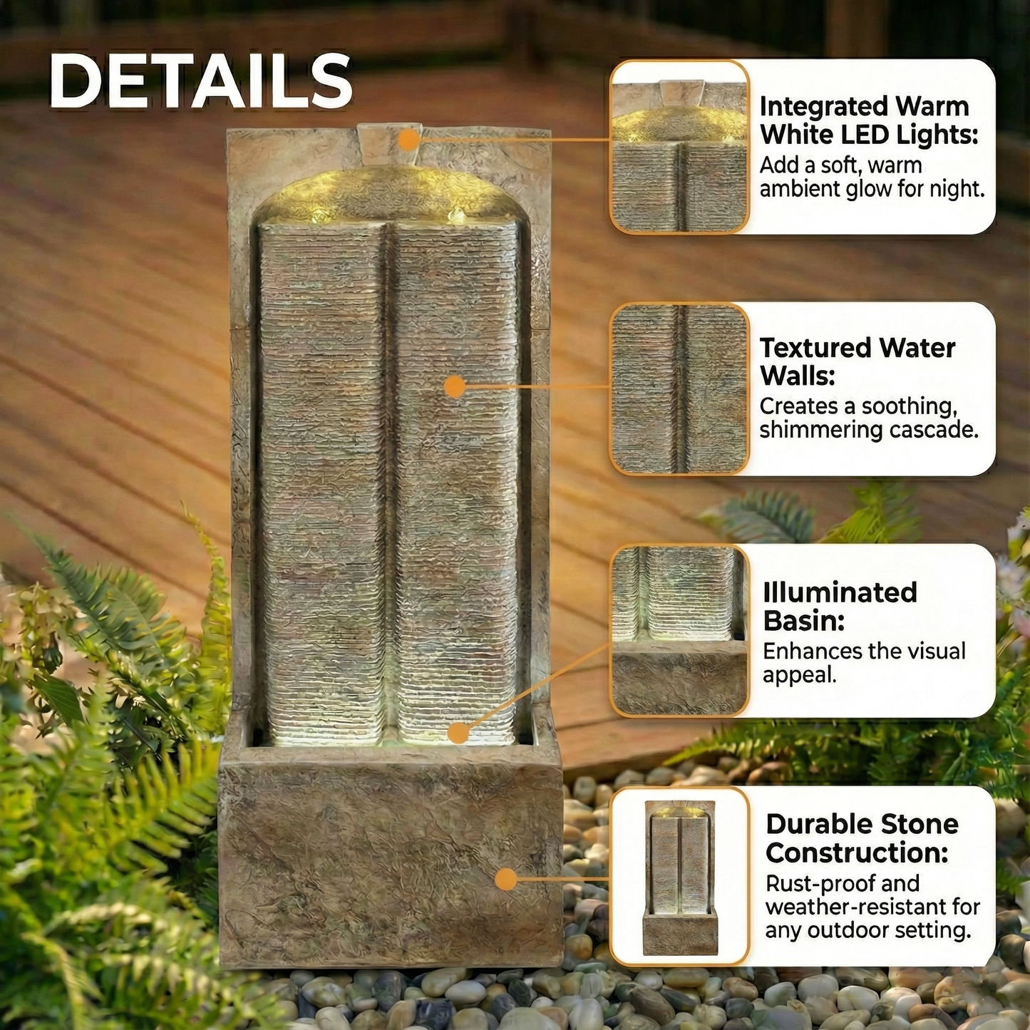 39 Inch Outdoor Resin Water Fountain and Pump