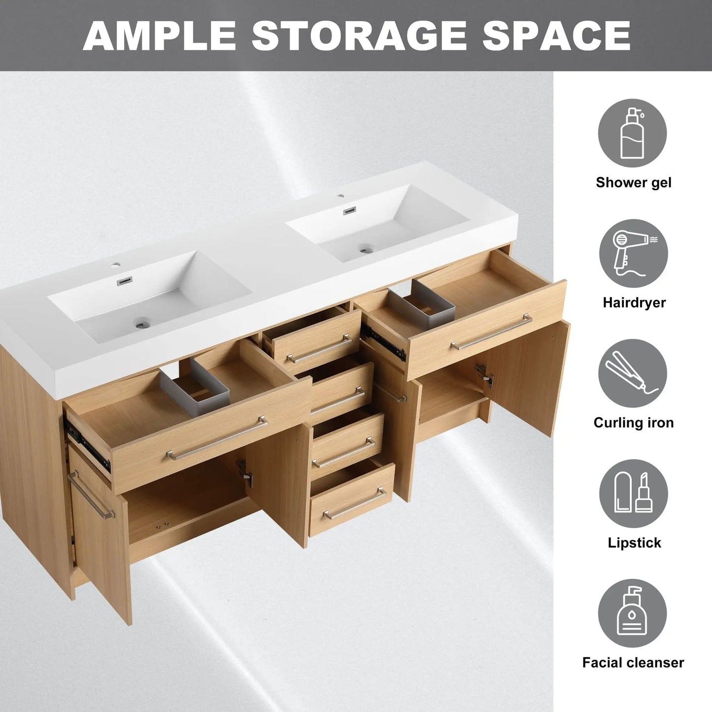 Freestanding Vanity With Resin Sink and Drawers