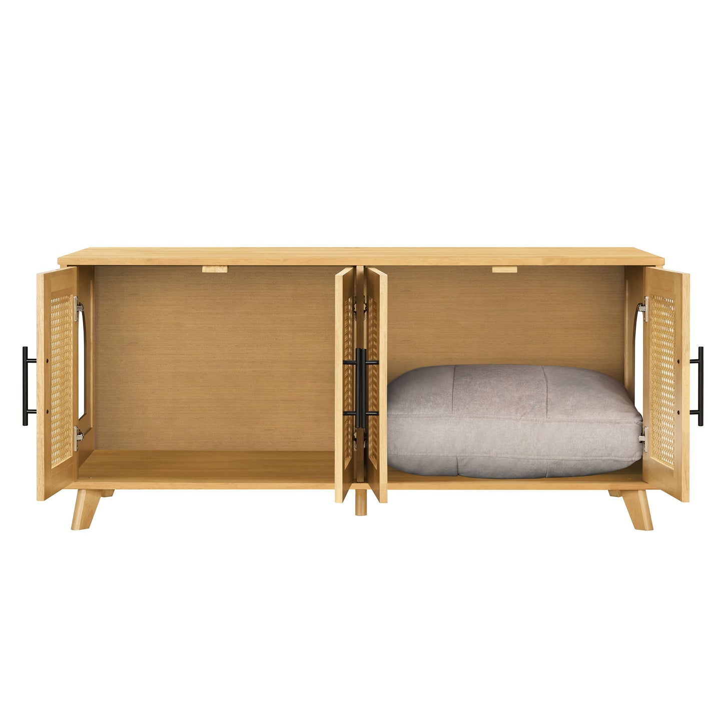 Myra Indoor Premium Rubber Wood Cat Cabinet with Plush Cushion, light wood, gray cushion on Tampa Home & Garden Store