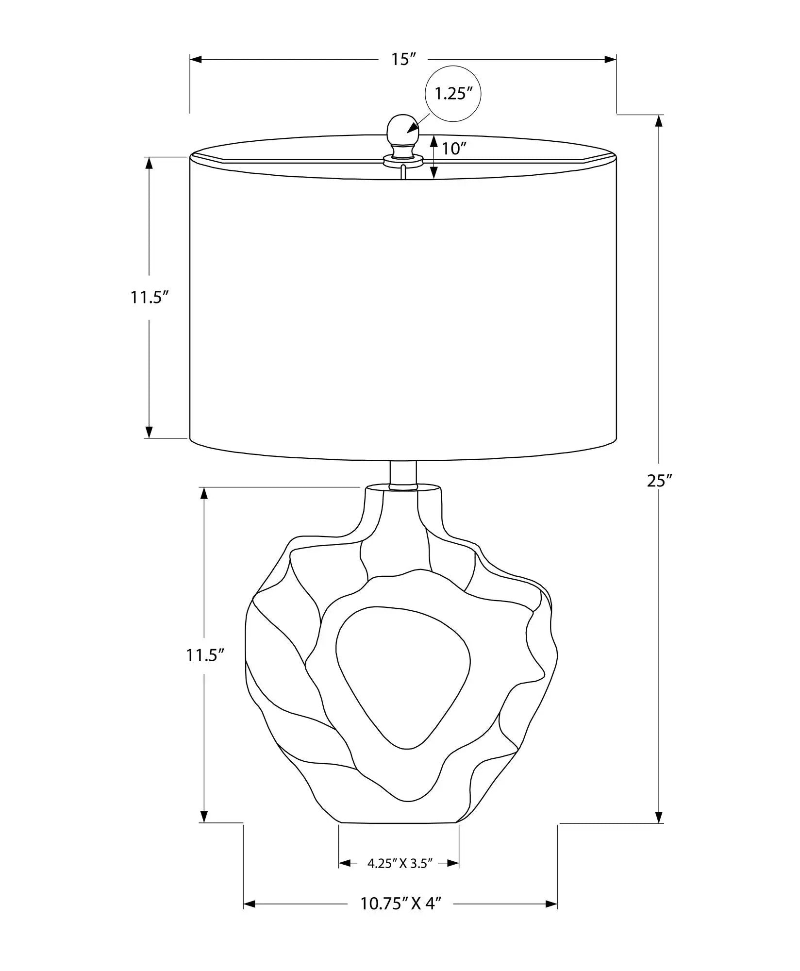 Table lamp modern cream shade by Unique Piece Furniture; technical diagram with dimensions on Tampa Home & Garden Store