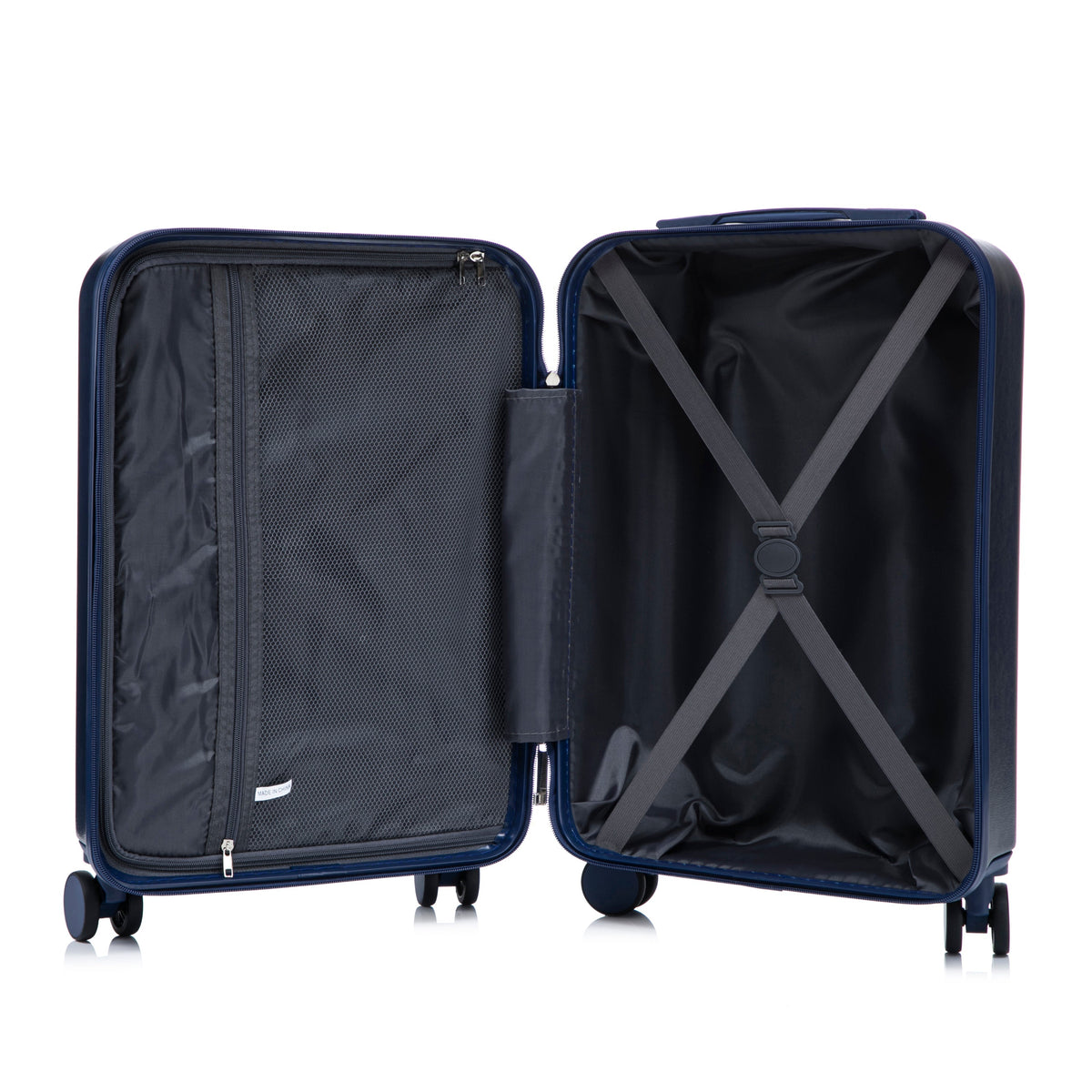14'/20' 2-Piece ABS Spinner Wheel Luggage Set by HouseOfZazla navy with interior mesh pockets on Tampa Home & Garden Store