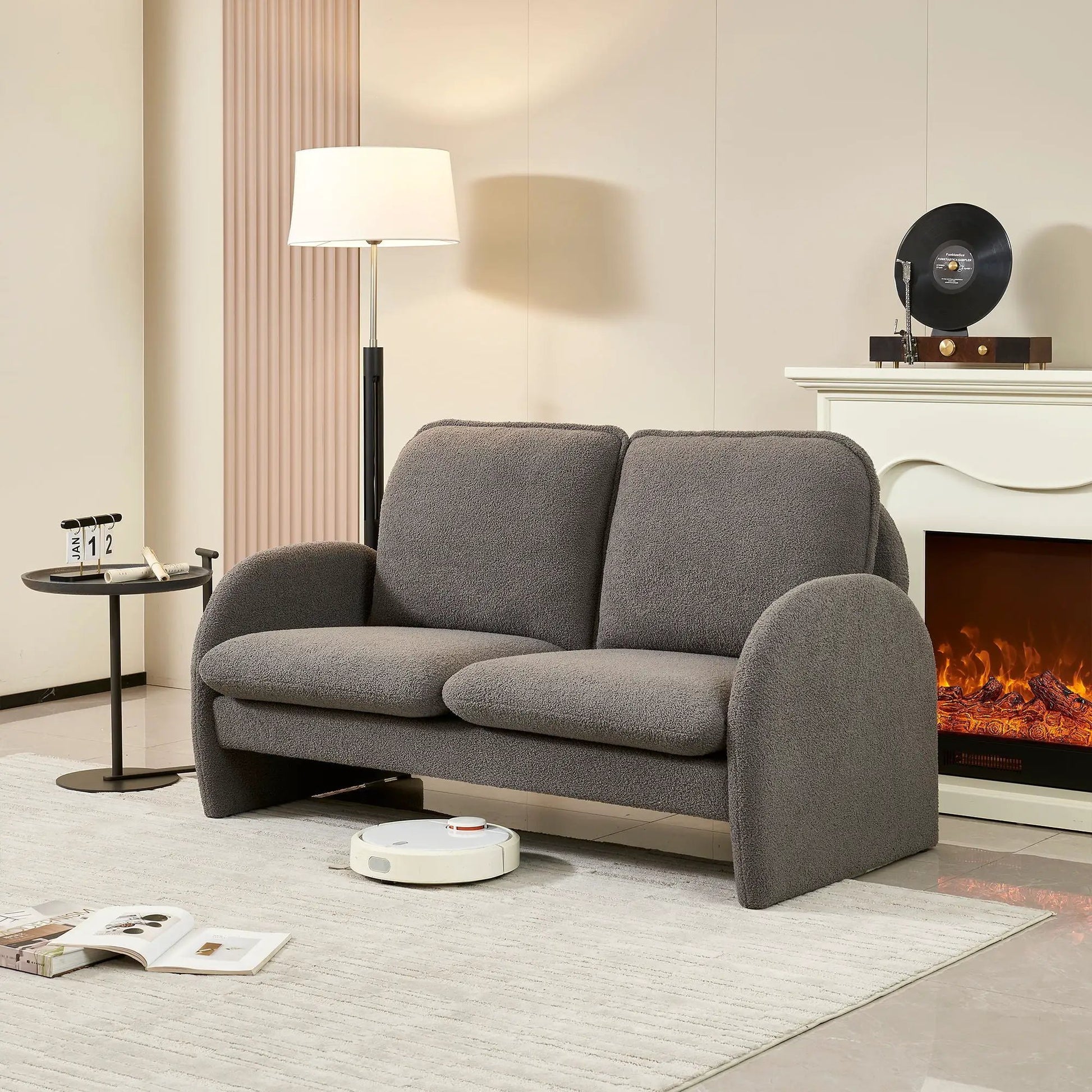 Sherpa fabric loveseat sofa, gray, two-seat small couch by Unique Piece Furniture on Tampa Home & Garden Store