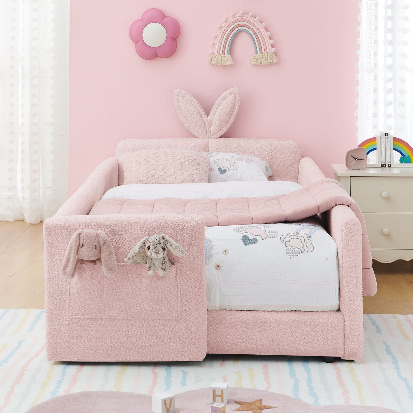 Cute Rabbit Ear Platform Bed and Safety Rail