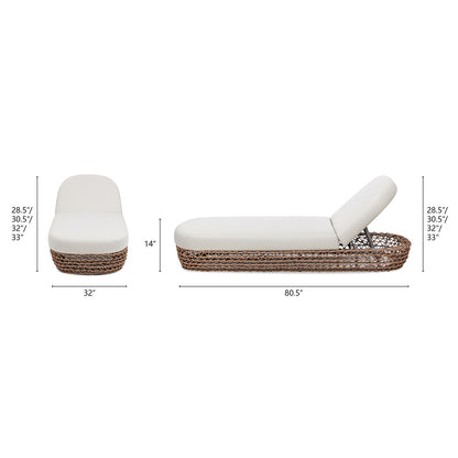 Sunbrella chaise lounge with adjustable backrest and chair, brown wicker base, HouseOfZazla on Tampa Home & Garden Store