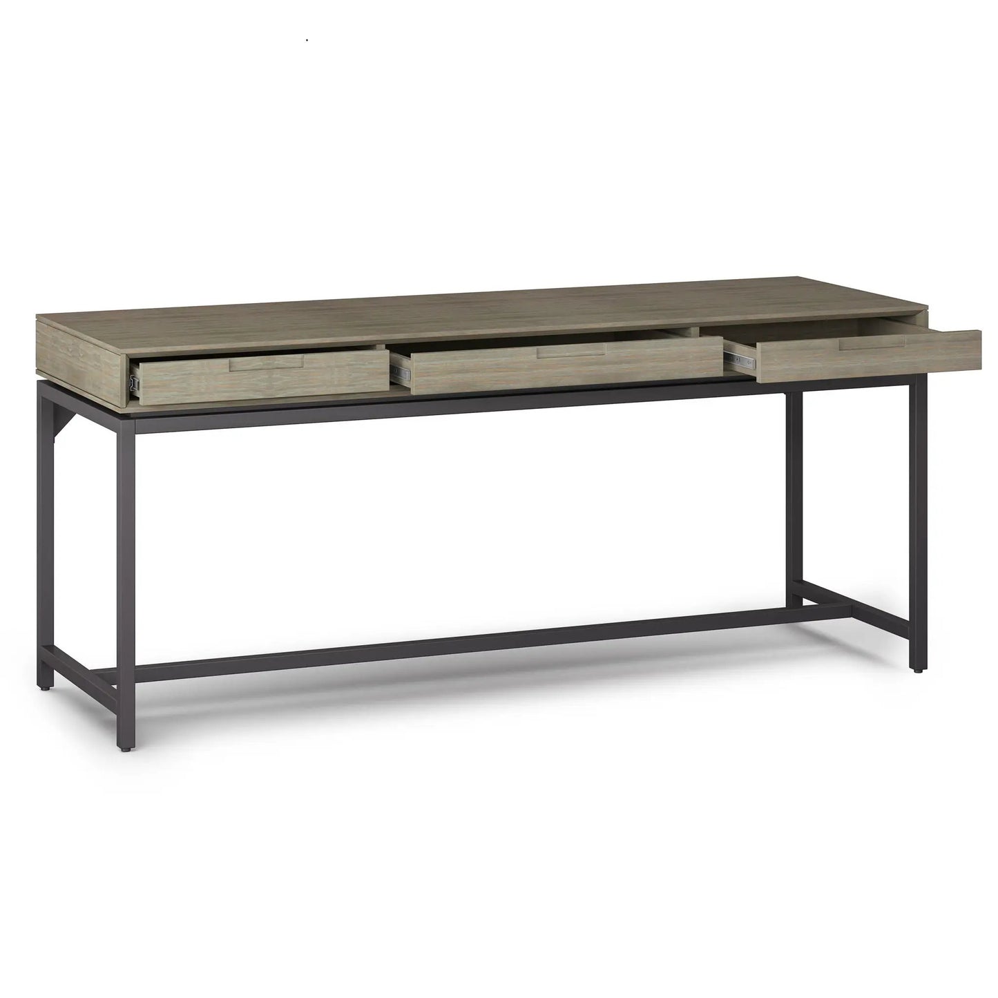 Banting mid-century wide desk handcrafted, light wood finish with black metal frame and drawers on Tampa Home & Garden Store