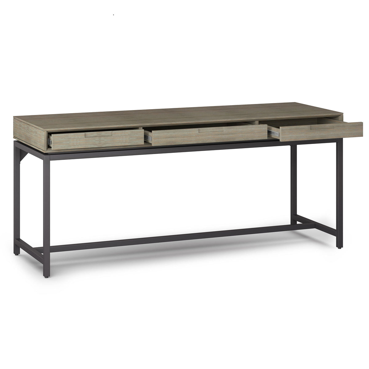 Mid Century Wide Writing Desk with Three Drawers by HouseOfZazla in light oak on Tampa Home & Garden Store