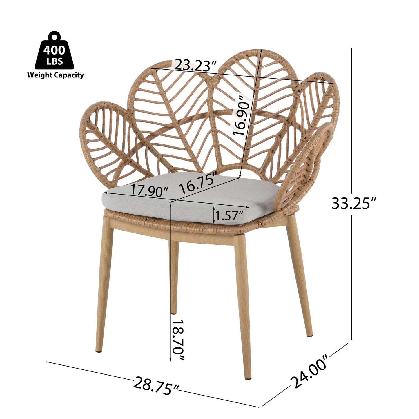 Kirk outdoor wicker papasan chair set of 2, peacock shape, natural rattan with gray cushion on Tampa Home & Garden Store