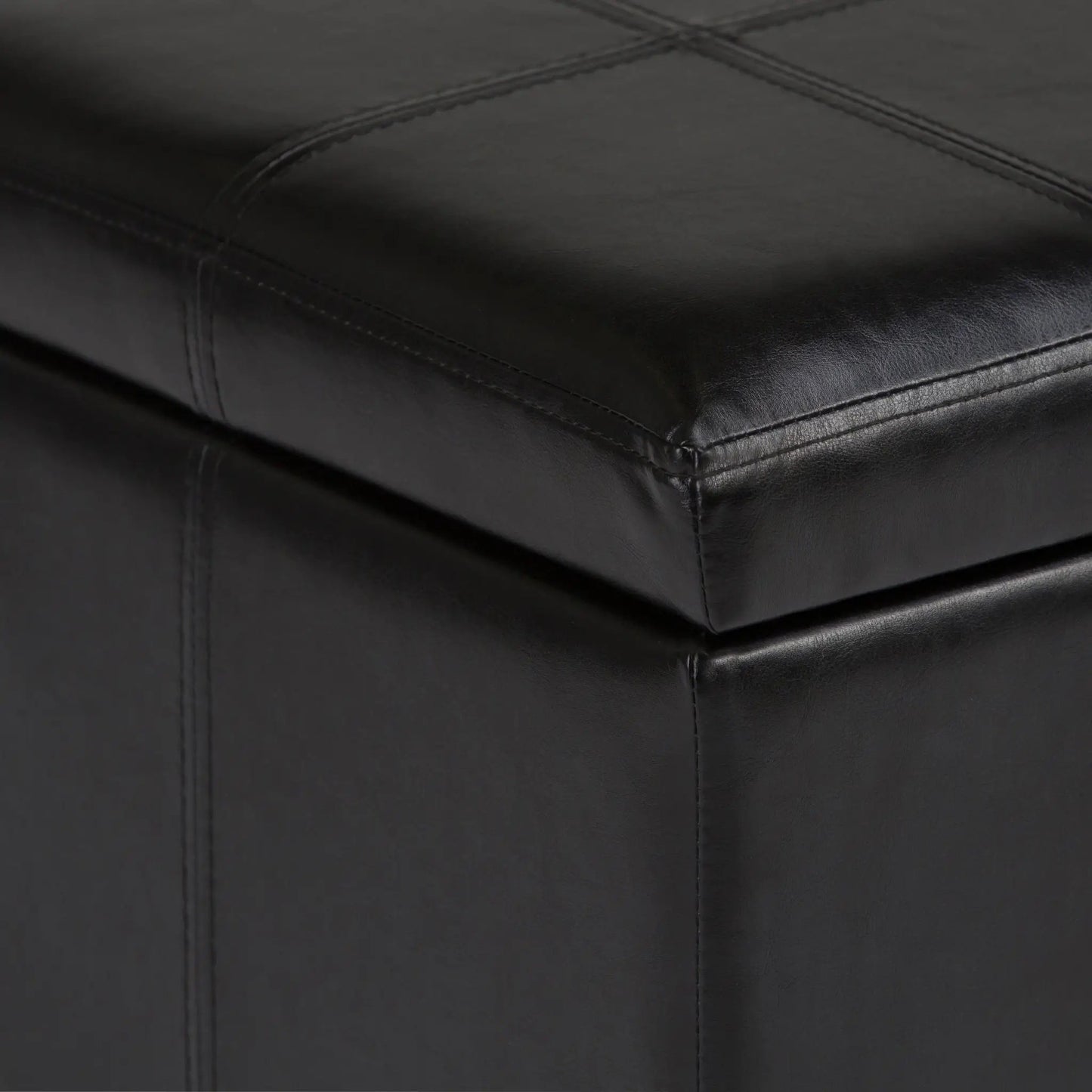 Amelia transitional storage ottoman bench black leather upholstery with stitched panels on Tampa Home & Garden Store