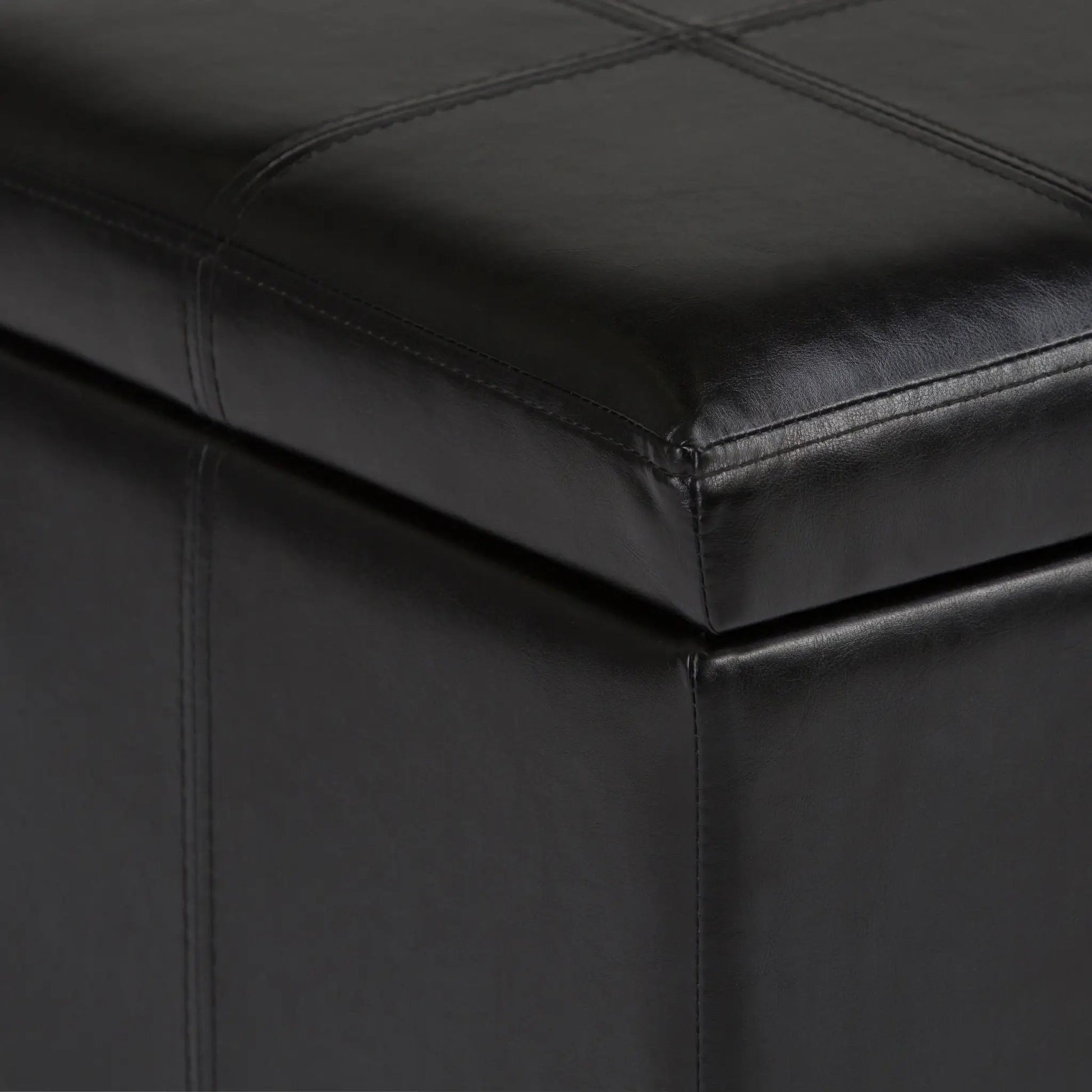 Amelia transitional storage ottoman bench black leather upholstery with stitched panels on Tampa Home & Garden Store