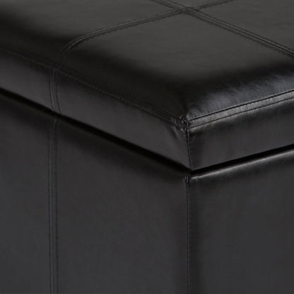 Amelia transitional storage ottoman bench black leather upholstery with stitched panels on Tampa Home & Garden Store