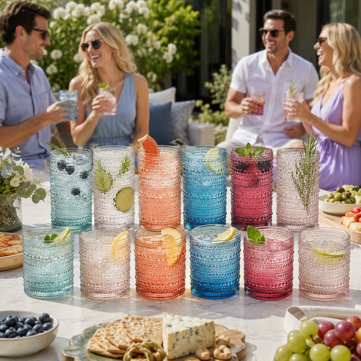 Tonal Hobnail Highball and Lowball Glass Set 12