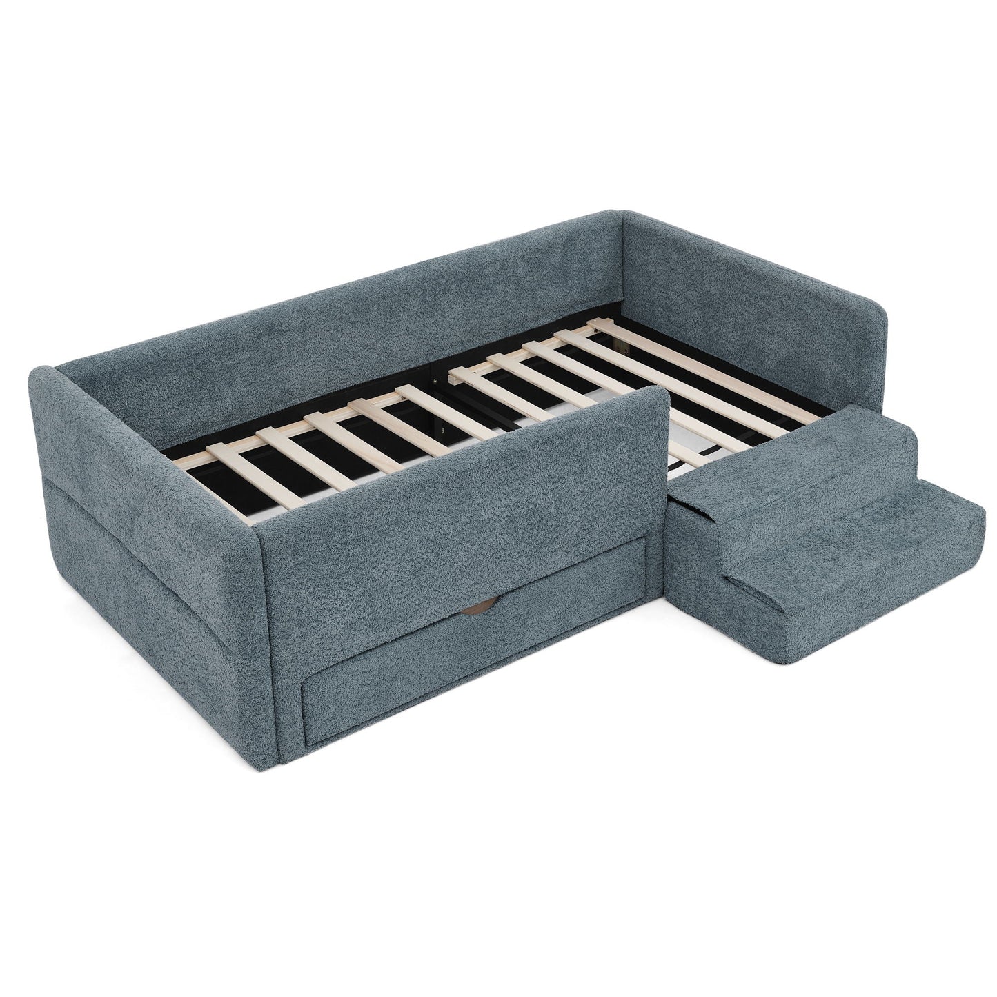 Sturdy Wood Kids Bed with Guardrails and Storage