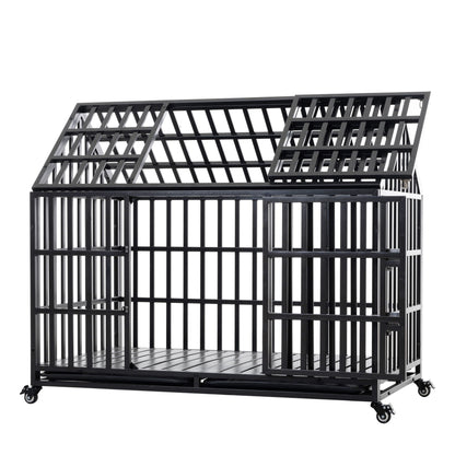 Heavy duty dog crate with lockable wheels, black metal cage on casters on Tampa Home & Garden Store